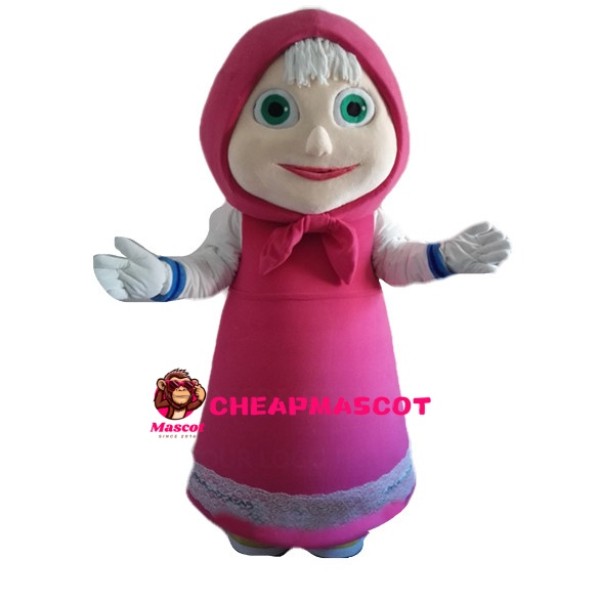 Maid Wearing Pink Apron Mascot Costume