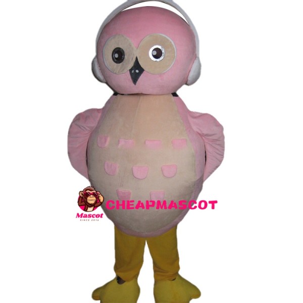 Pink Owl With Headphones Mascot Costume