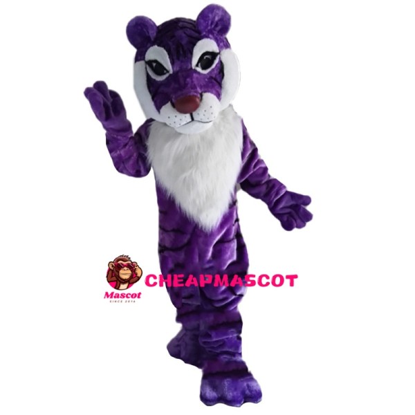Purple Tiger With Furry Chest Fur Mascot Costume