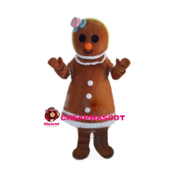 Gingerbread Woman With Pink Flower On Head Mascot Costume