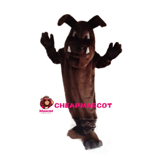 Brown Bulldog With Sharp Teeth Mascot Costume