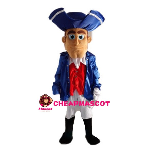 Kind Gentleman In Blue Coat Mascot Costume
