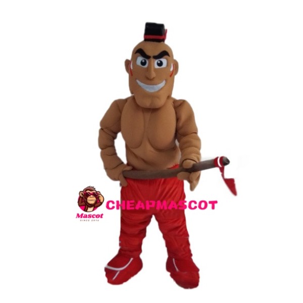 Black Warrior Carrying Stick Mascot Costume