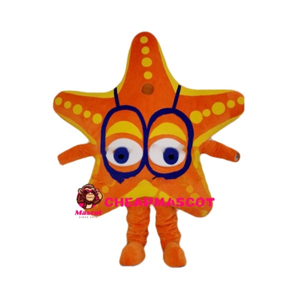 Orange Starfish Wearing Glasses Mascot Costume