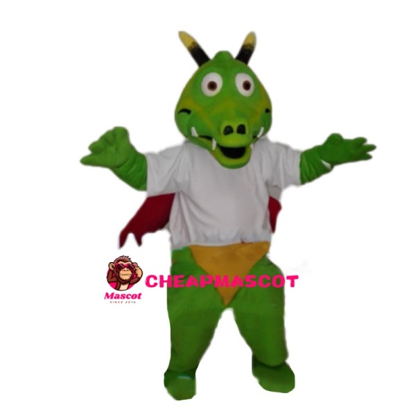 Green Dragon With Red Wings Mascot Costume