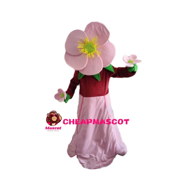 Pink Flower With Green Leaves Mascot Costume