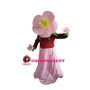 Pink Flower With Green Leaves Mascot Costume