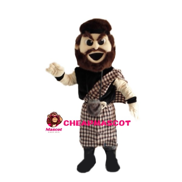 Rude Man With Plaid Shawl Mascot Costume