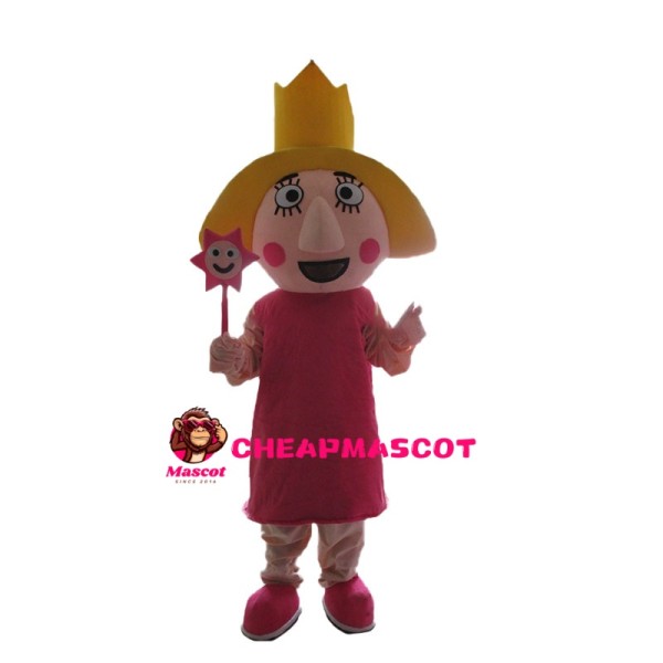 Yellow Hair Girl With Crown Mascot Costume