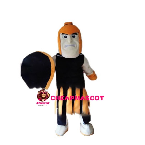 Orange Warrior With Shield Mascot Costume