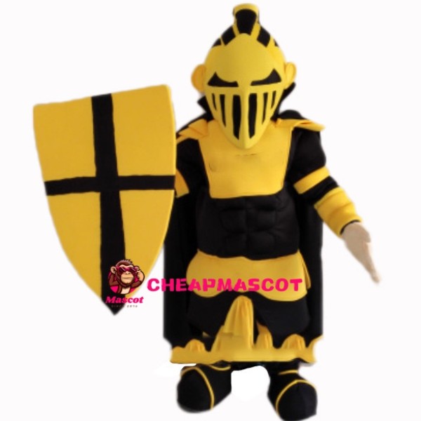 Yellow Warrior Carrying Cross Shield Mascot Costume