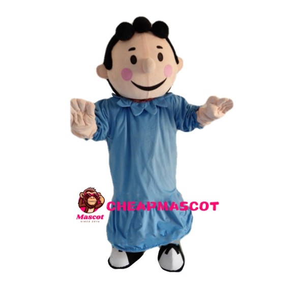 Curly Little Boy With Blue Set Mascot Costume