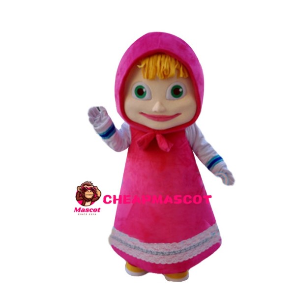 Pleased Maid Wearing Lace Apron Mascot Costume