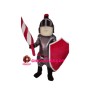 Iron Armor Soilder Holding Red Shield Mascot Costume