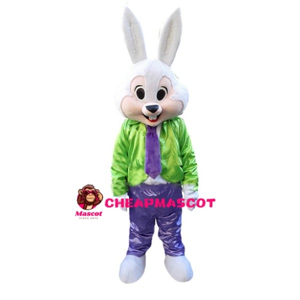 Easter Bunny In Green Coat Mascot Costume
