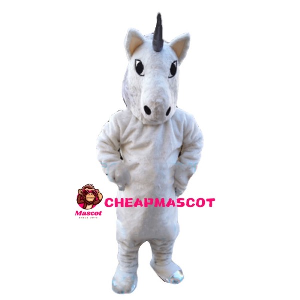 All White Horse With Grey Horn Mascot Costume