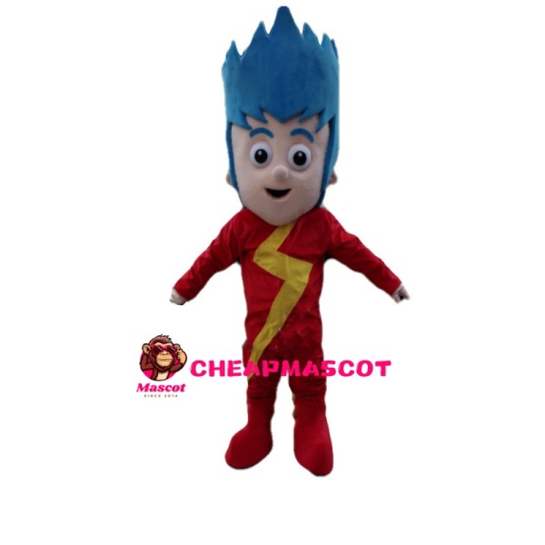 Blue Hair Boy With Lightning Shirt Mascot Costume