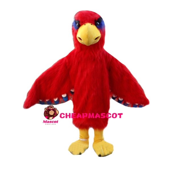 Red Furry Eagle With Purple Eyelash Mascot Costume