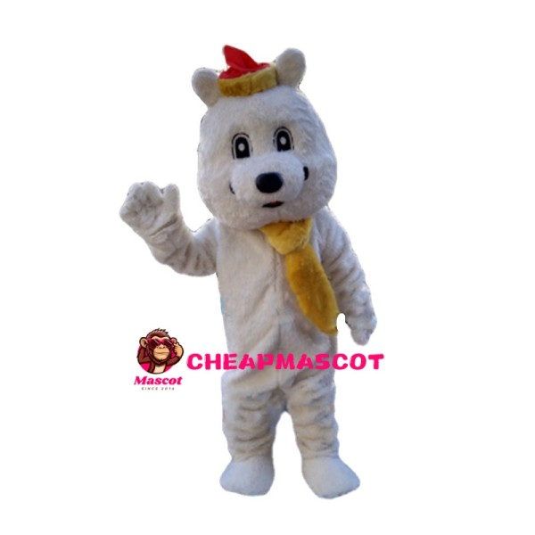 Festive Bear With Yellow Scarf Mascot Costume