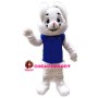 Smiling Lop-eared Rabbit With Blue Vest Mascot Costume