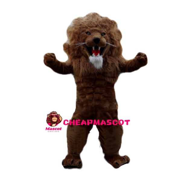 Muscle Lion With Wavy Mane Mascot Costume