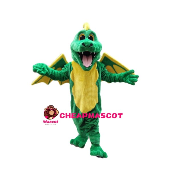 Sinewy Green Dragon With Wings Mascot Costume