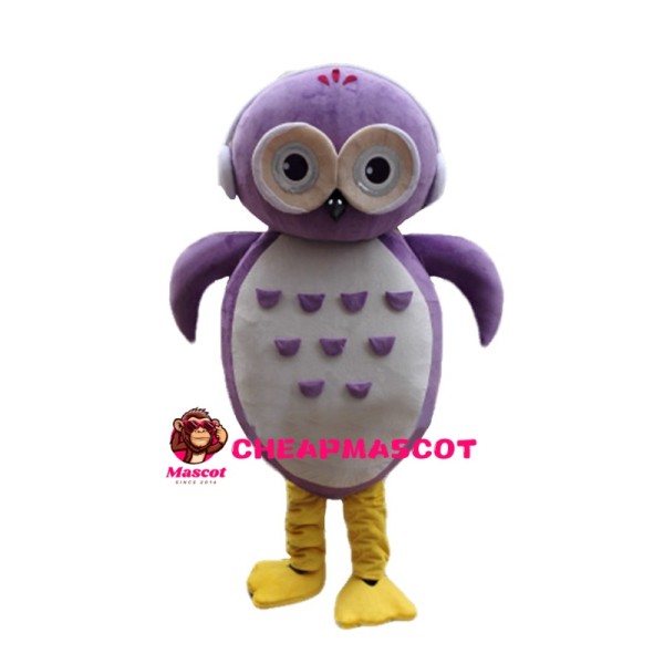 Cherubic Cartoon Purple Owl Mascot Costume