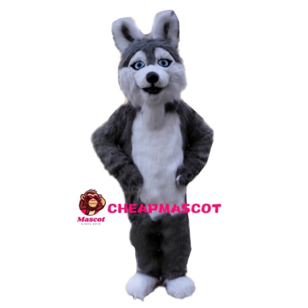 Furry Wolf With Light Blue Eyes Mascot Costume