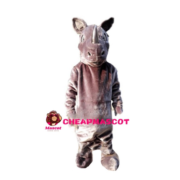 Beefy Rhino With Silver Horn Mascot Costume