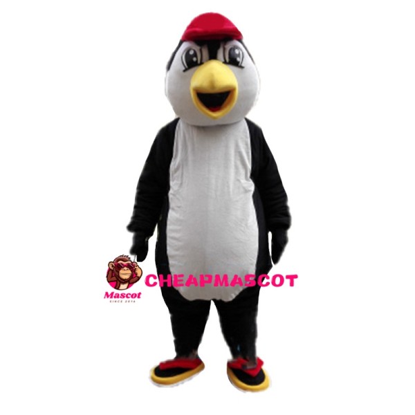 Penguin Wearing Red Cap Mascot Costume