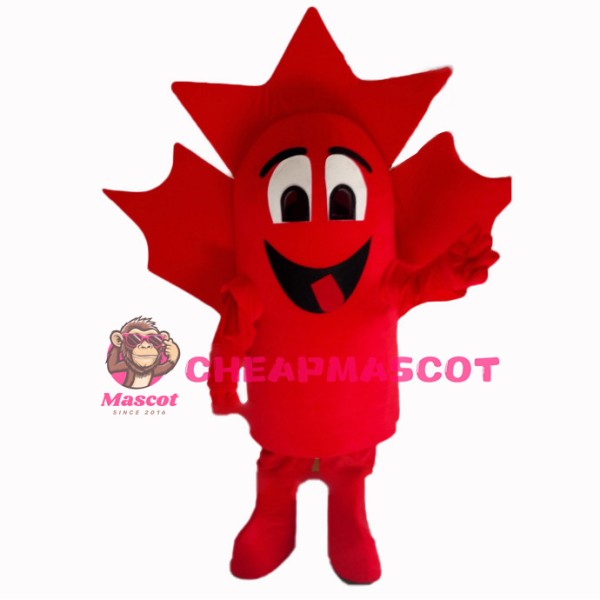 Pleased Cartoon Red Maple Leaf Mascot Costume