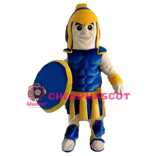 Muscly Blue Spartan Soldier Warrior Mascot Costume 