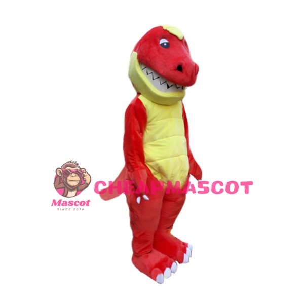Toothy Red Dinosaur Cartoon Mascot Costume