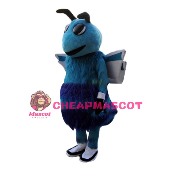 Long Fur Blue Bee Mascot Adult Costume 