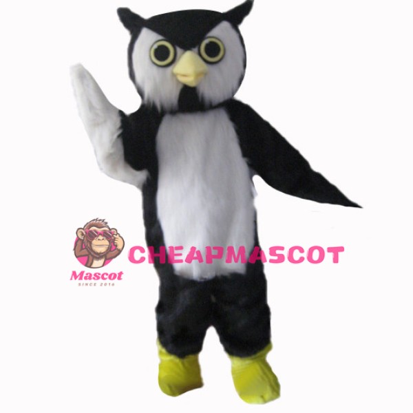 Long Fur Black & White Owl Mascot Costume 