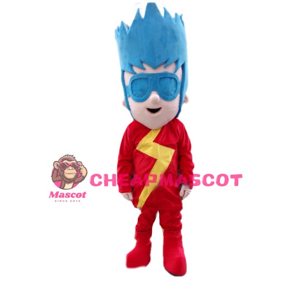 Cool Blue Hair Lightning Little Superhero Mascot Costume 