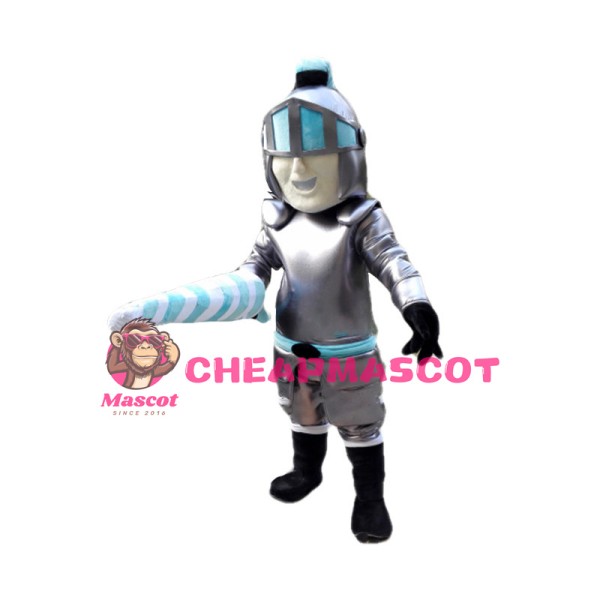 Silver & Blue Armor Knight Mascot Costume 