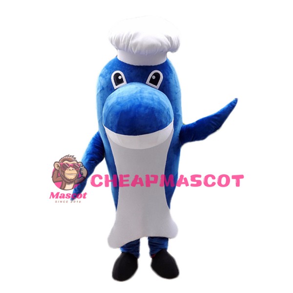 Cartoon Blue Whale Chef Mascot Costume 