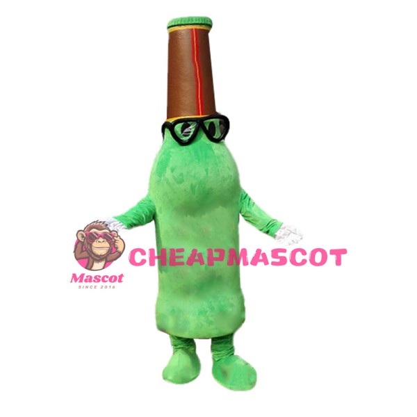 Huge Cartoon Green Beer Bottle With Glasses Mascot Costume 