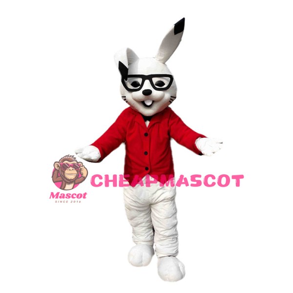 Cheerful Cartoon White Rabbit Mascot Costume 