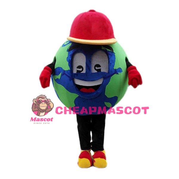 Optimistic Cartoon Earth With Red Hat Mascot Costume