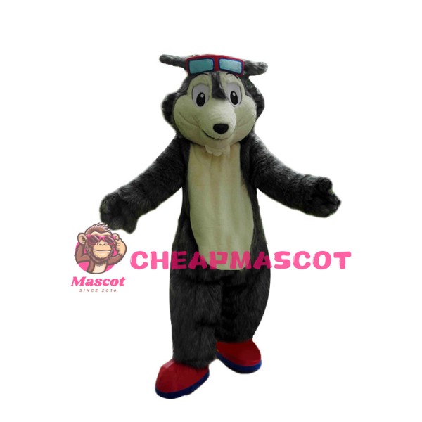 Courageous Gray Wolf Pilot Mascot Costume 