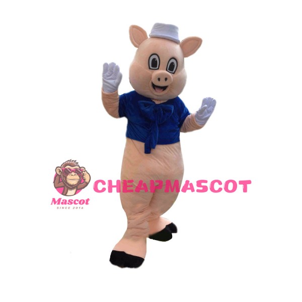 Cheerful Cartoon Fiddler Pig Mascot Costume 