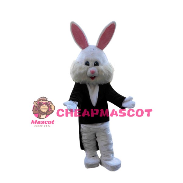 White Bunny Gentleman Mascot Costume 