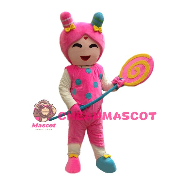 Cute Pink Candy Girl Mascot Costume 