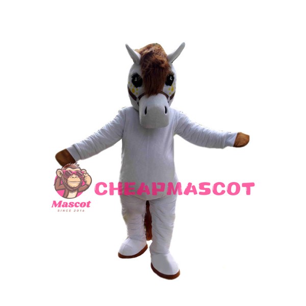 Good Looking White Horse Long Hair Mascot Costume 