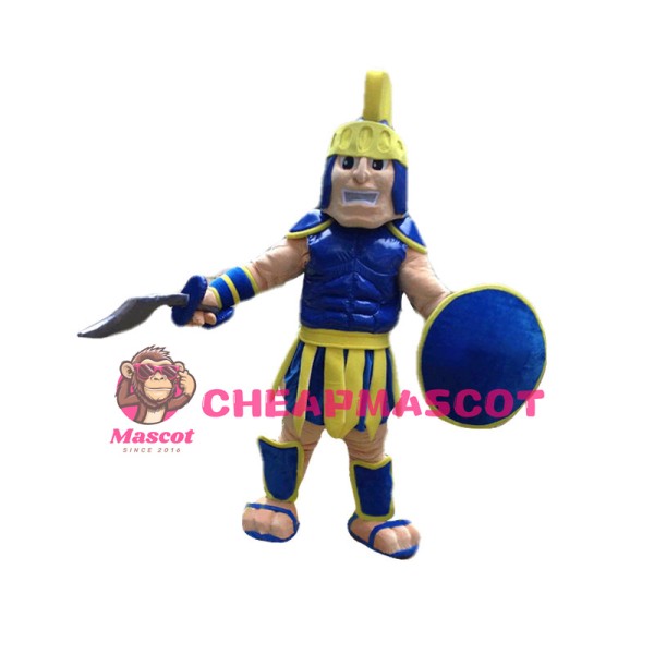 Shouting Blue & Yellow Spartan Warrior Mascot Costume 