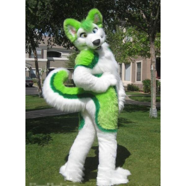 Green Husky Dog Mascot Costume