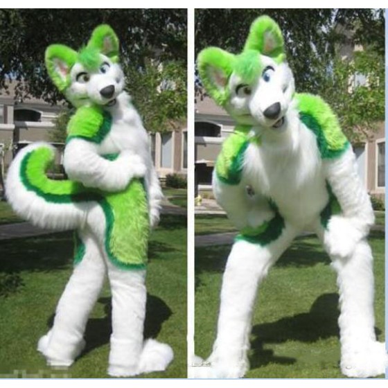 Green Husky Dog Mascot Costume