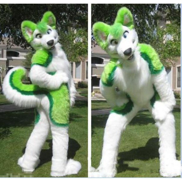 Green Husky Dog Mascot Costume